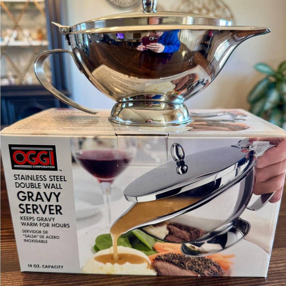 Oggi Stainless Steel Double Wall Gravy Server 14‎ oz NIB